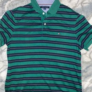 Tommy Hilfiger Green and Blue Striped Polo Shirt